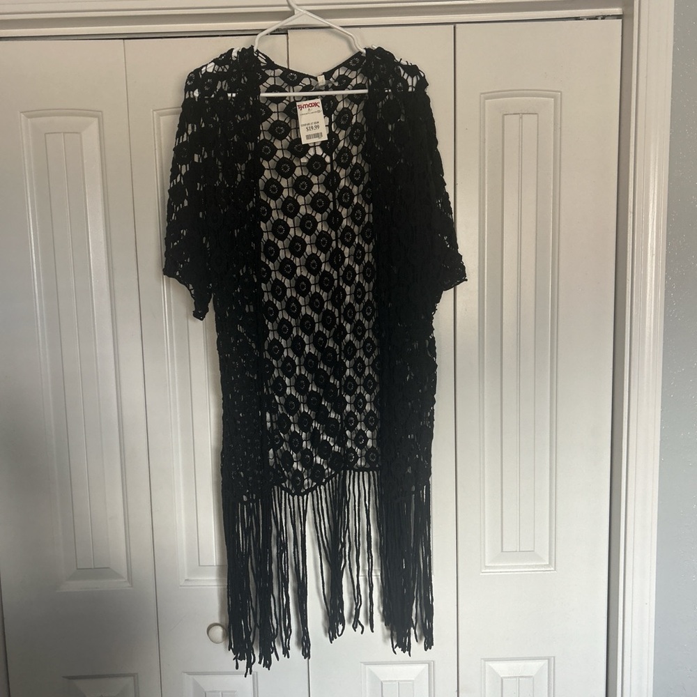 Black Fringe Crochet Cover-Up